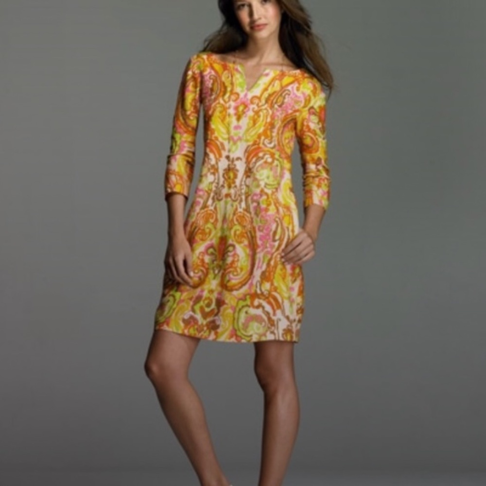 J. Crew Antonia Paisley Print Pastel Linen Shift Dress, Sz 14, EUC